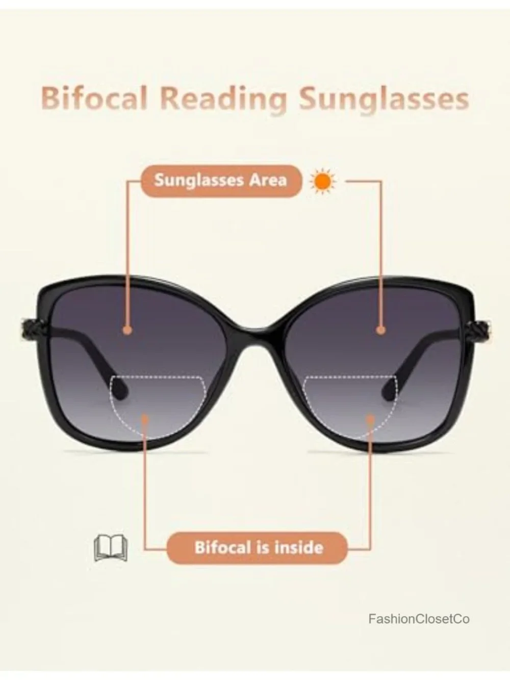 Bifocal Reading Sunglasses for Women 2 Pack Oversized UV400 Square Readers